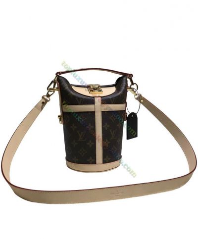  Louis Vuitton Monogram Coated Brown Canvas Beige Leather Belt S-lock Buckle 2022 Fashion Women Bucket Bag  