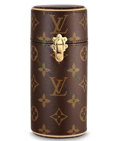 Classic Louis Vuitton Monogram Pattern Yellow Gold Plated Buckle 200ML Cylinder Perfume Travel Case Online