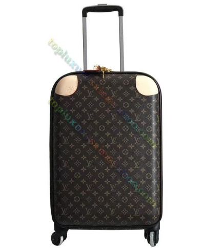 Louis Vuitton Horizon 50 Monogram Printing Beige Leather Tag & Patches Detail Yellow Gold Hardware Unisex Brown Canvas Trolley Bag