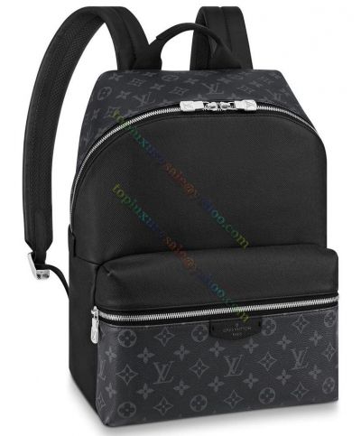  Louis Vuitton Discovery PM Monogram Printing Double Zipper Black Men's Canvas Taiga Leather Patchwork Backpack M30230