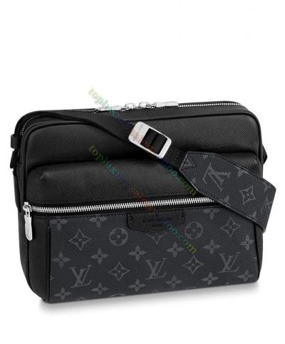  Louis Vuitton Outdoor Monogram Pattern Classic Black Taiga Leather Coated Messenger Bag For Men M30233 