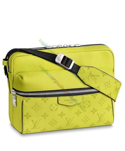 Louis Vuitton Outdoor Monogram Printing Silver Zipper Pocket Men Popular Yellow Taiga Leather Messenger Bag Price List 