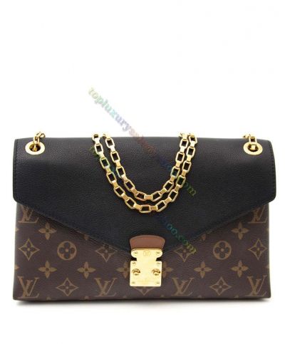 Louis Vuitton Pallas Monogram Canvas Pin Lock Closure Female Sweet Style Black Leather Flap Chain Havane Shoulder Bag Online