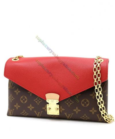  Louis Vuitton Monogram Pallas Red Leather Flap Women Fashion Brown Canvas Chain Havane Crossbody Bag 