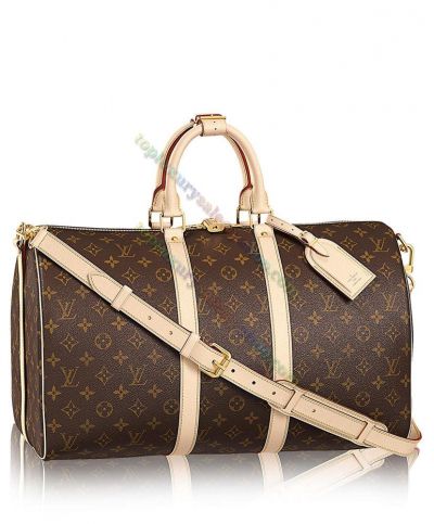  Louis Vuitton Keepall Bandouliere 45 Monogram Pattern  Brown Canvas Beige Leather Zipper Luggage Bag For Sale  M41418