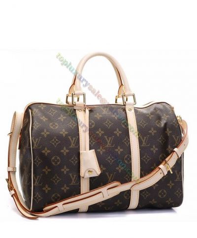 Louis Vuitton Monogram Speedy Flower Pattern Design Beige Leather Belt Detail Brown Canvas Shoulder Bag For Travel