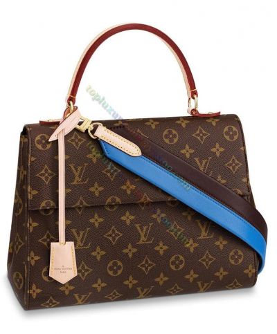  Louis Vuitton Monogram Cluny Blue & Brown Bicolor Shoulder Strap Brown Canvas Single Handle Female Flap Crossbody Bag
