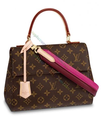  Louis Vuitton Cluny  M42738 Monogram Pattern Peachblow Colorful Leather Strap Women Timeless Brown Canvas Bag 