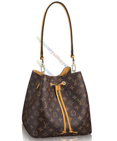 2022 Fashion Louis Vuitton Neonoe Classic Monogram Pattern Yellow Leather Detail Womens  Canvas Bucket Bag 
