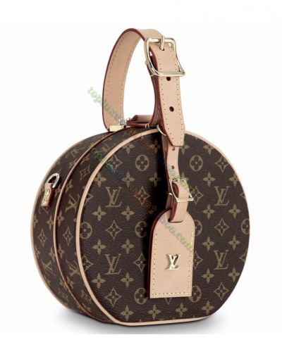 Louis Vuitton Petite Boite Chapeau M43514 Monogram Pattern Beige Leather Brown Canvas Women Rouned Crossbody Bag