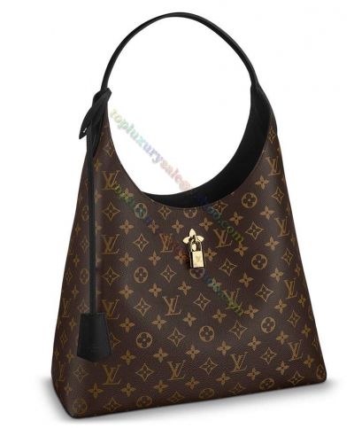 Copy Louis Vuitton Women's Monogram Flower Black Handle & Widget Brown Coated Canvas Golden Ring Latch Turn Buckle Hobo Bag