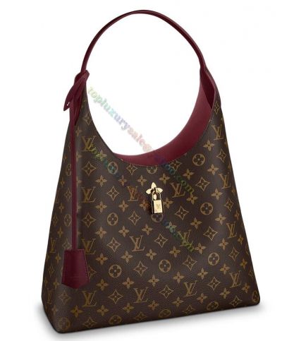 Counterfeit Louis Vuitton Monogram Flower Red Calf Leather Pendant & Strap Golden Signature Padlock Hobo Style Female Brown Canvas Bucket Bag