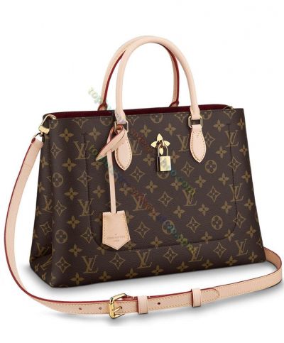  Louis Vuitton Monogram Flower Padlock Decoration Beige Leather Detail Women Brown Canvas Tote Bag 