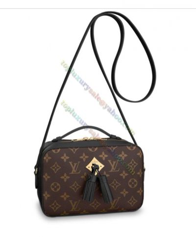 Louis Vuitton Saintonge Classic Monogram Flower Pattern Black Leather Detail Female  Single Handle Crossbody Bag Tassels Handbag