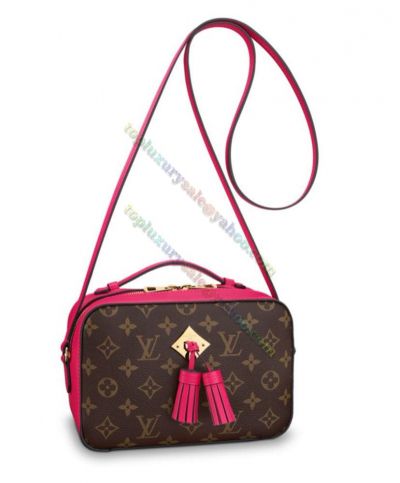 Louis Vuitton Saintonge Single Monogram Brown Vanvas Flat Top Handle Tassels Trimming Women  Fuchsia Leather Crossbody Bag 