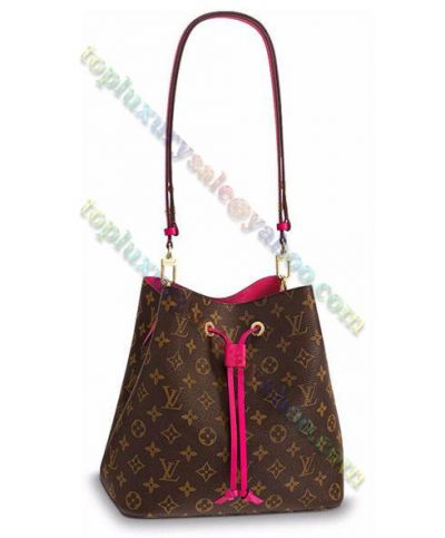 Louis Vuitton Neonoe Monogram Motif Pattern Peachblow Leather Detail Womens Popular Brown Canvas Drawstring Bucket Bag UK