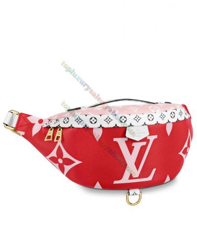  Louis Vuitton Large Flower & LV Printing Double Zipper Flat Handle Female Tricolor Patchwork 2022 Popular Bumbag Red