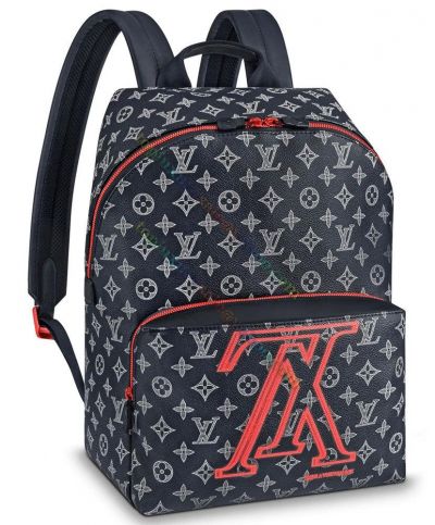  Louis Vuitton Apollo White Monogram Printing Oversized Red LV Pattern Men Black Canvas Backpack Online
