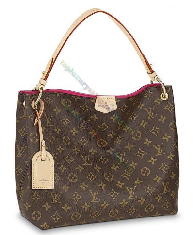 Louis Vuitton Female Monogram Graceful PM Beige Cattlehide Trim Purple Lining Brown Coated Canvas 2022 New Small Size Hobo Bag 30