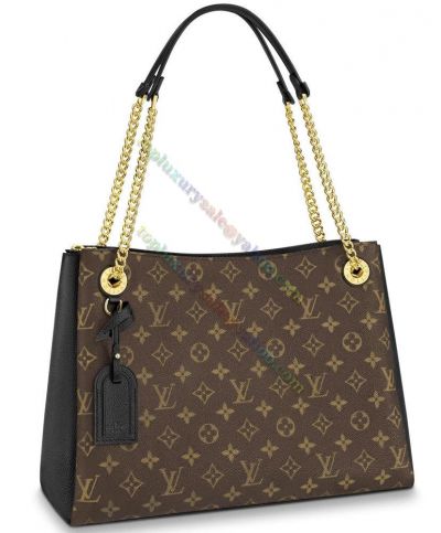  LV Ladies Monogram Surene MM Black Calf  Leather Decorate Side & Bottom Brown Canvas Shoulder Bag