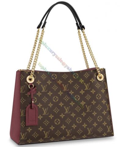  Louis Vuitton Female Monogram Surene MM Purple Grained Leather Detail Brown Canvas Best Discount Tote Bag