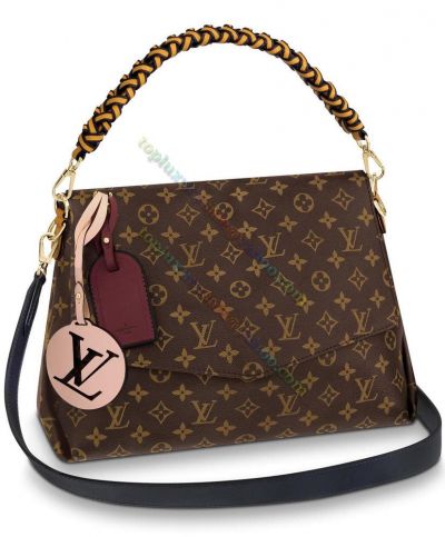 Louis Vuitton Beaubourg MM Monogram Pattern Bicolor Braided Top Handle LV Pendant Women Brown Canvas Flap Shoulder Bag