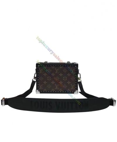Copy Louis Vuitton LV Clutch Box Monogram Printing Silver Studs & Corners UnisexBlack Leather Brown Canvas Shoulder Body Bag Online