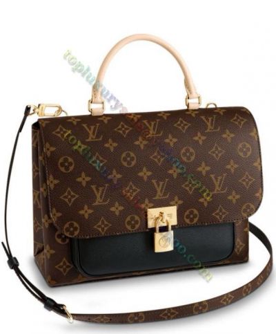 Louis Vuitton Marignan Brown Monogean Rounded Beige Top Handle Black Leather Women Cheapest   Padlock Shoulder Bag