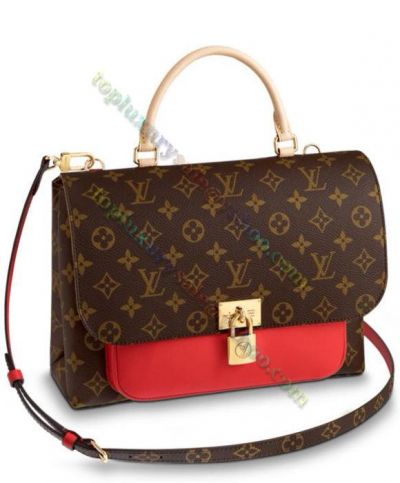  Louis Vuitton Monogram Marignan Single Top Handle Red Leather Brown Canvas Patchwork Shoulder Women's Fashion Bag Fashion Tote Bag