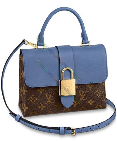 Louis Vuitton Monogram Locky BB Light Blue Leather Flap & Strap Brown Canvas Big Golden Signature Ring Latch Women's Tote Bag