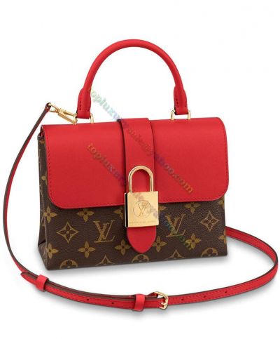 Louis Vuitton Ladies Monogram Locky BB Brown Coated Canvas Red Calf Leather Flap & Handle Oversized Gold-metal Padlock Purse