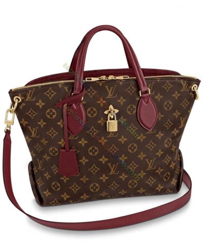 Louis Vuitton Monogram Flower Zipped MM Brown Printing Coated Canvas Golden Ring Latch Purple Cowhide Decoration Female Tote Bag