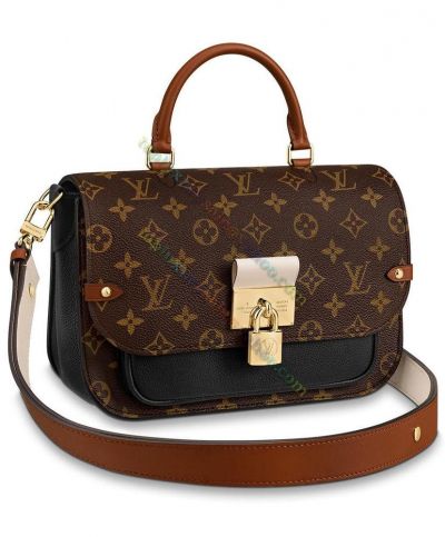  Louis Vuitton Monogram Vaugirard Rounded Top Handle Black & Coffe Leather Brown Canvas Padlock Shoulder Bag M44354
