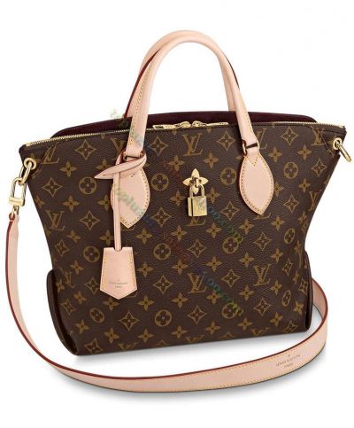  Louis Vuitton Monogram Flower Zipped MM Brown Printing Canvas Beige Leather Hamndles & Strap High End Ladies Tote Bag