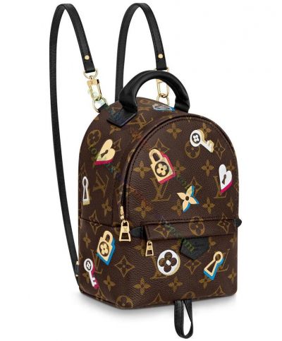  Louis Vuitton Palm Springs Monogram & Padlock Printing Slim Leather Straps Lady Brown High Quality Women's Canvas Backpack Online