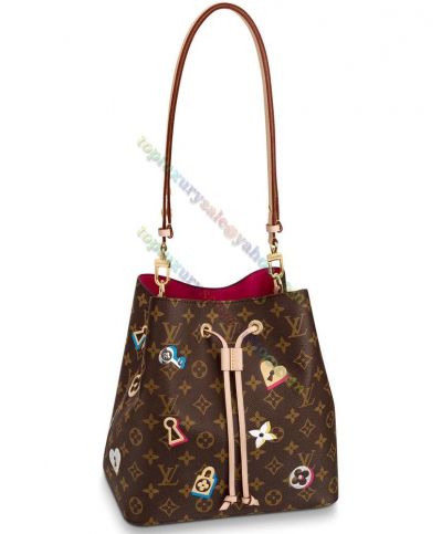 Louis Vuitton Neonoe Monogram Motif Pattern Brown Canvas Key Heart Bucket Bag Lady 2021 Celebrity Same Handbag 