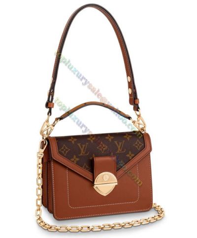  Louis Vuitton Monogram Biface Hexagonal Link Chain Strap Golden V-tuck Lock Single Handle Brown Leather Coated Canvas Women's Crossbody Bag