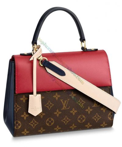 2022 Latest Louis Vuitton Cluny BB Monogram Brown Coated Canvas Female Red & Blue Patchwork Flap Shoulder Bag