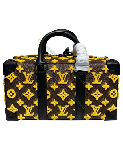 Clone Louis Vuitton Speedy Yellow Monogram Embroidery Rounded Top Handle Square-Shaped Brown Canvas 2022 New Ladies Tote Bag