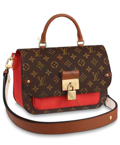 Louis Vuitton Vaugirard Monogram Printing Female Brown Canvas And Red Leather Patchwork Tote Bag Fashion Crossbody Bag