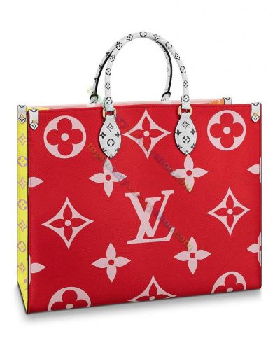 Louis Vuitton Monogram Onthego Logo Pattern 2022 New Red & Pink Coated Canvas Tote Bag For Ladies