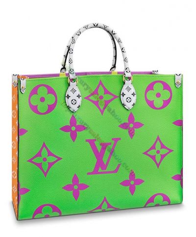 Women's Fashion Louis Vuitton Onthego Colorful Monogram Printing Green-Pink Canvas  Tote Bag UK