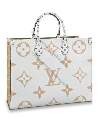 Louis Vuitton Onthego Monogram Pattern White & Green Patchwork Tote Bag Women Latest   Canvas Bag 