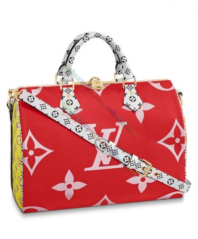Louis Vuitton Speedy Bandouliere 30  Large Monogram Pattern Red & Yellow Canvas Female Medium Tote Bag Online