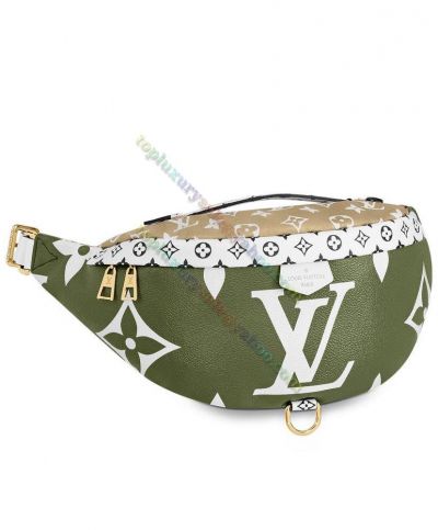  Louis Vuitton Monogram Green & Beige Oversized LV Flower Pattern White Leather Detail Fashion Zipper Bumbag