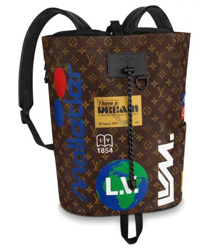  Louis Vuitton Chalk Monogram Printing Drawstring Closure Colorful Logo Signature Unisex Brown Canvas Backpack