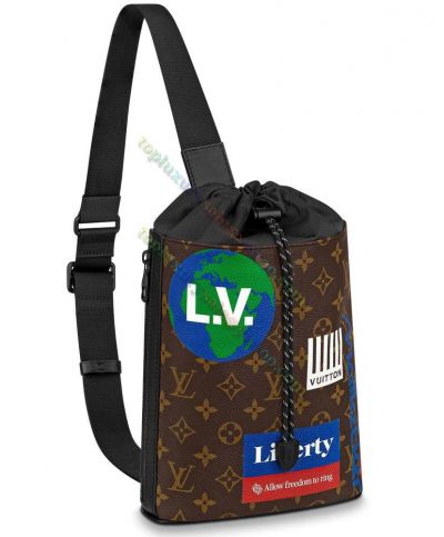  Louis Vuitton Chalk Monogram Printing Drawstring Closure Brown Canvas Unisex Fashion Sling Classic Bag