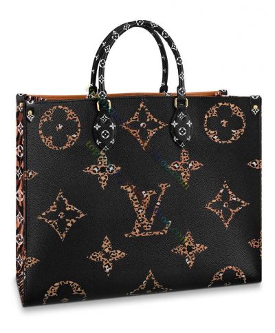 Louis Vuitton Onthego Monogram LV Logo Pattern Brown & Black Patchwork Women's Latest Style Canvas Tote Bag 