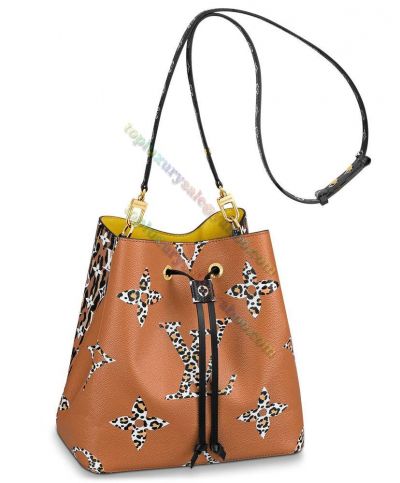 Clone Louis Vuitton Neonoe Monogram Leopard Printing Classic Coffee Reversible Canvas Bucket Bag Female Crossbody Bag Online 