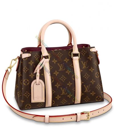 2022 Fashion Louis Vuitton Soufflot BB M44815 Monogram Printing Female Brown Canvas Open Handbag Beige Leather Tote Bag